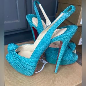 Christian Louboutin Jenny 150 Watersnake Nabuck Jade platform heels size 38